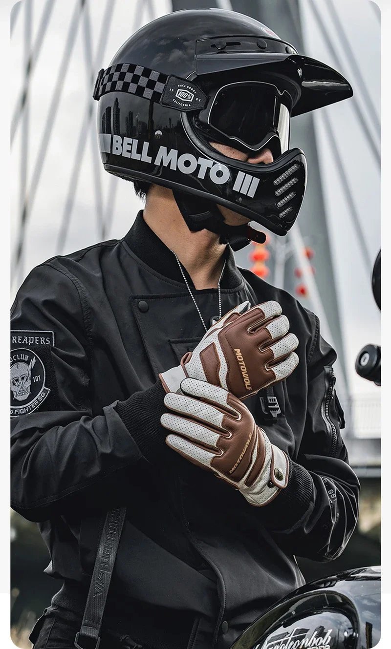 Motorcycle Motocross Riding Work Gloves Brown Retro Style Touchscreen Breathable Leather Glove Moto gear gp for Harley Adventure Motorcycle Motocross Riding Work Gloves Brown Retro Style Touchscreen Breathable Leather Glove Moto gear gp for Harley Adventure