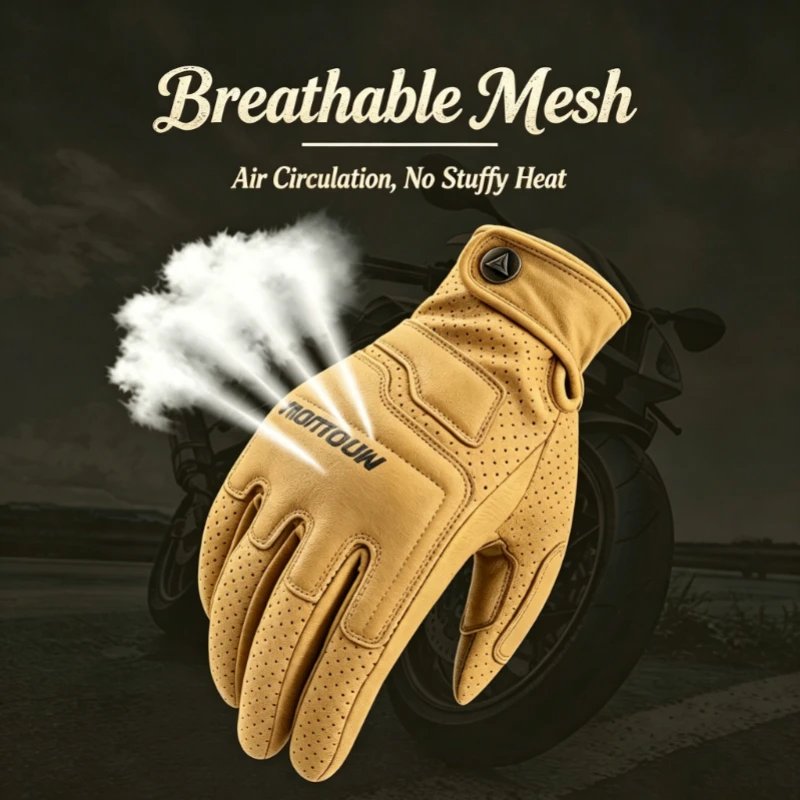 Motorcycle Motocross Riding Work Gloves Brown Retro Style Touchscreen Breathable Leather Glove Moto gear gp for Harley Adventure
