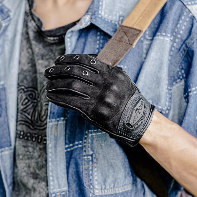 Retro Motorcycles Riding Hiking Man's Leather Gloves MR MOTOR Mountain Cowhide Dirt Bike ATV MTB Moto gp Accessories Touch Glove