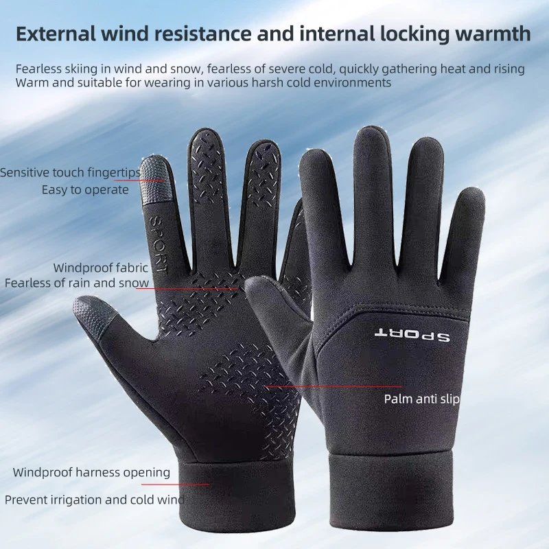2023 Black Winter Warm Full Fingers Waterproof Cycling Outdoor Sports Running Motorcycle Ski Touch Screen Fleece Gloves guantes