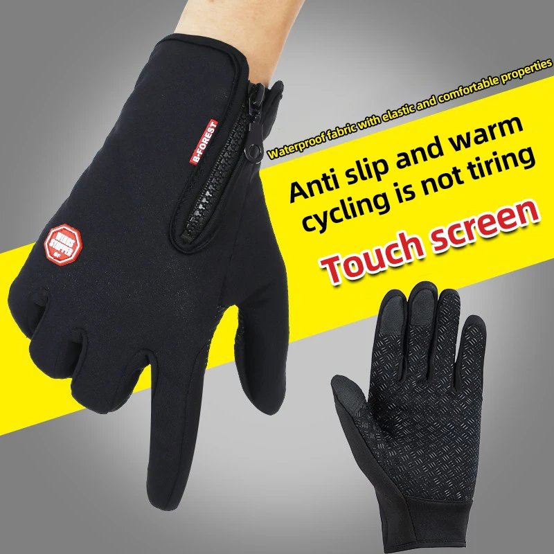 2023 Black Winter Warm Full Fingers Waterproof Cycling Outdoor Sports Running Motorcycle Ski Touch Screen Fleece Gloves guantes