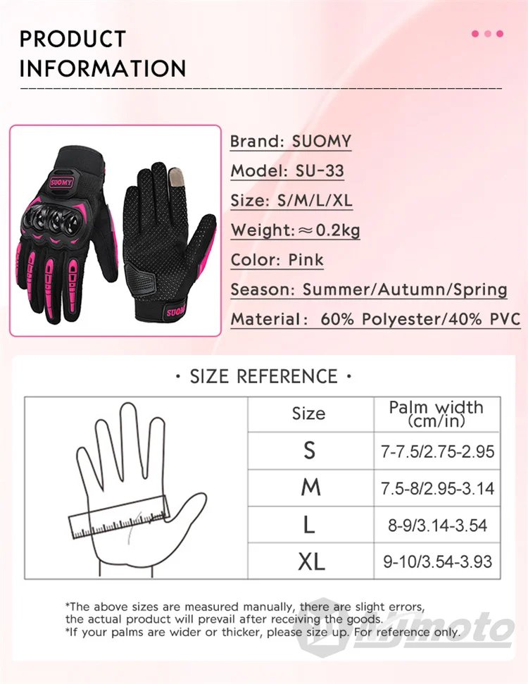2025 New SUOMY Summer Pink Series Gloves Women's Cycling Gloves for Motorbike Touchscreen Protective Motorcycle Gloves Lady Girl