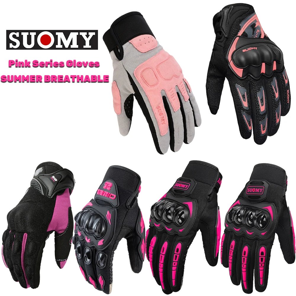 2025 New SUOMY Summer Pink Series Gloves Women's Cycling Gloves for Motorbike Touchscreen Protective Motorcycle Gloves Lady Girl