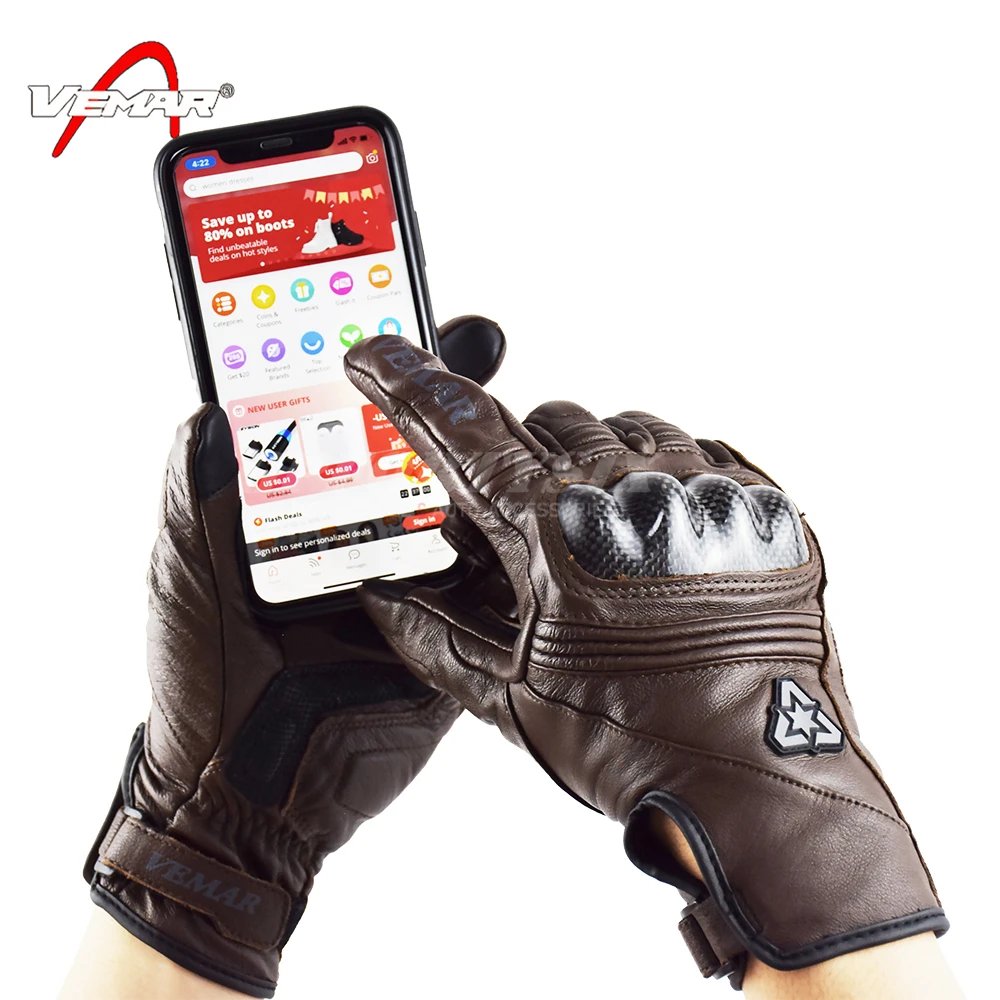Vemar 2025 Spring New Genuine Leather Motorcycle Gloves Men Women 4 Season Driving Guantes Moto Biker Motocross Racing Glove XS
