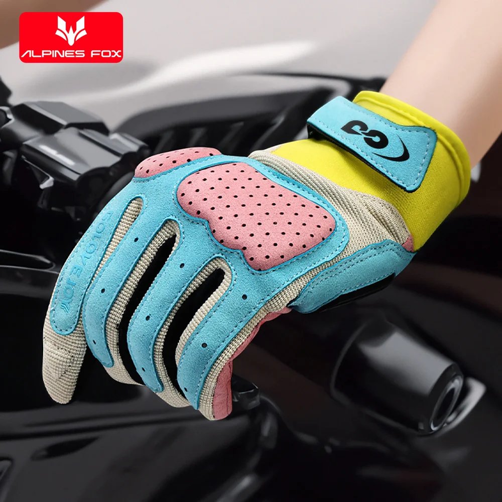 New Motorcycle Gloves Women Colorful Motocross Full Finger Riding Gloves Fashion Moto Touchscreen Anti-Drop Cycling Gloves Men