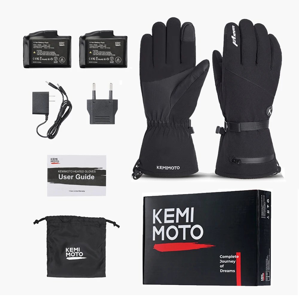 KEMIMOTO Skiing Gloves Heated Snowmobile Gloves Winter Scooter Moto Waterproof Touch Screen Rechargeable Battery Hunting Fishing