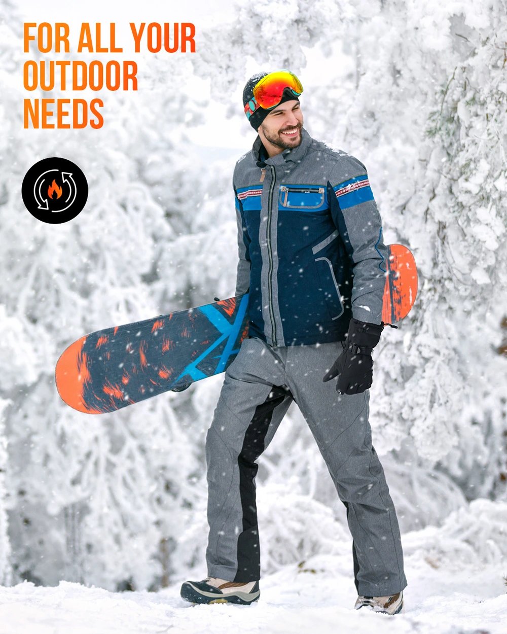 KEMIMOTO Skiing Gloves Heated Snowmobile Gloves Winter Scooter Moto Waterproof Touch Screen Rechargeable Battery Hunting Fishing