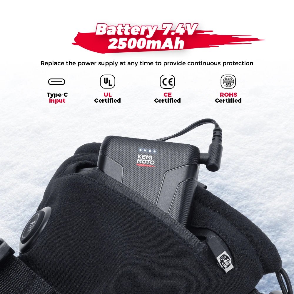 KEMIMOTO Skiing Gloves Heated Snowmobile Gloves Winter Scooter Moto Waterproof Touch Screen Rechargeable Battery Hunting Fishing