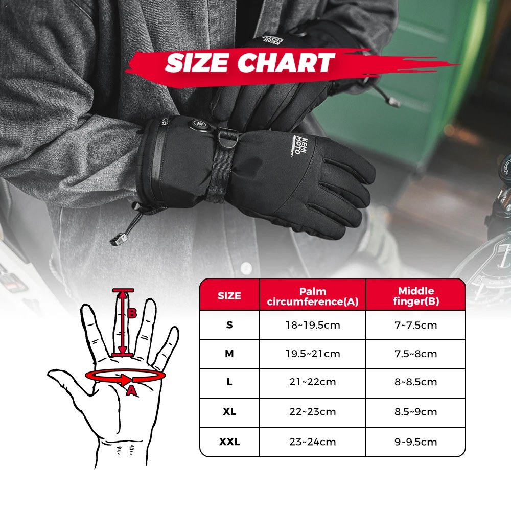 KEMIMOTO Skiing Gloves Heated Snowmobile Gloves Winter Scooter Moto Waterproof Touch Screen Rechargeable Battery Hunting Fishing