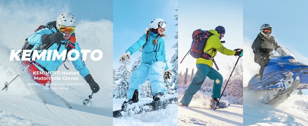 KEMIMOTO Skiing Gloves Heated Snowmobile Gloves Winter Scooter Moto Waterproof Touch Screen Rechargeable Battery Hunting Fishing