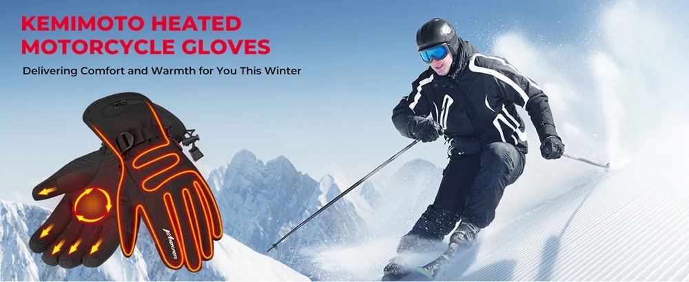 KEMIMOTO Skiing Gloves Heated Snowmobile Gloves Winter Scooter Moto Waterproof Touch Screen Rechargeable Battery Hunting Fishing