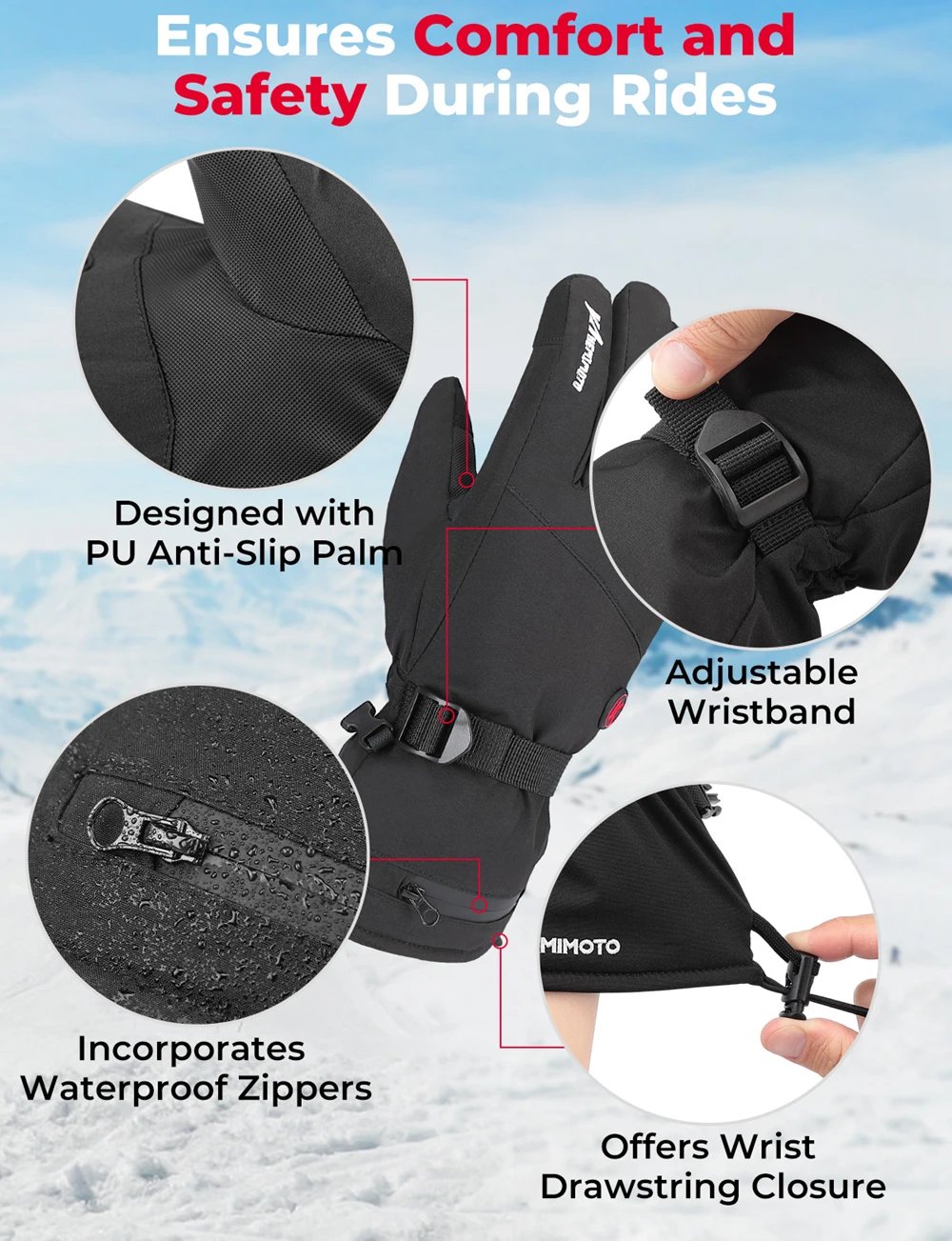 KEMIMOTO Skiing Gloves Heated Snowmobile Gloves Winter Scooter Moto Waterproof Touch Screen Rechargeable Battery Hunting Fishing
