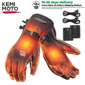 KEMIMOTO Skiing Gloves Heated Snowmobile Gloves Winter Scooter Moto Waterproof Touch Screen Rechargeable Battery Hunting Fishing