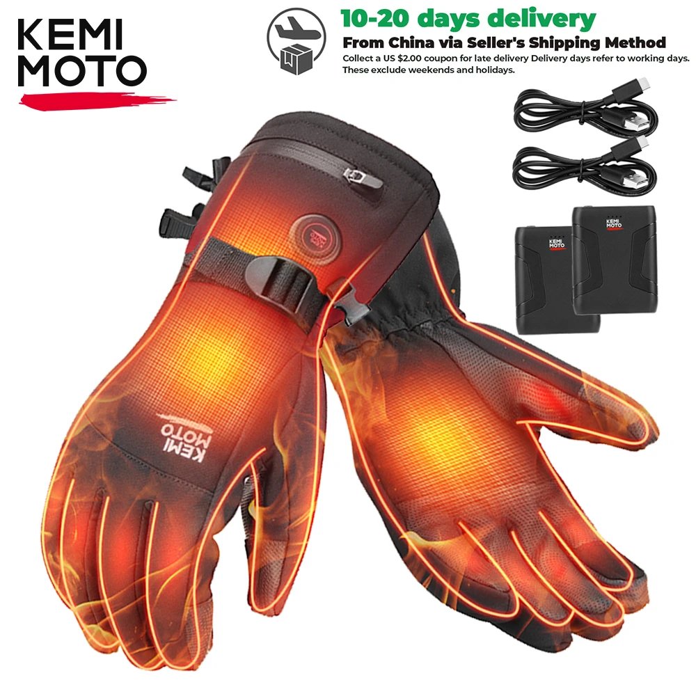 KEMIMOTO Skiing Gloves Heated Snowmobile Gloves Winter Scooter Moto Waterproof Touch Screen Rechargeable Battery Hunting Fishing