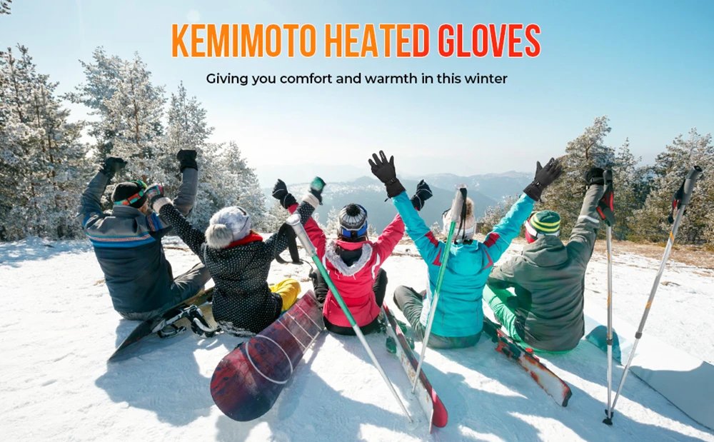 KEMIMOTO Skiing Gloves Heated Snowmobile Gloves Winter Scooter Moto Waterproof Touch Screen Rechargeable Battery Hunting Fishing