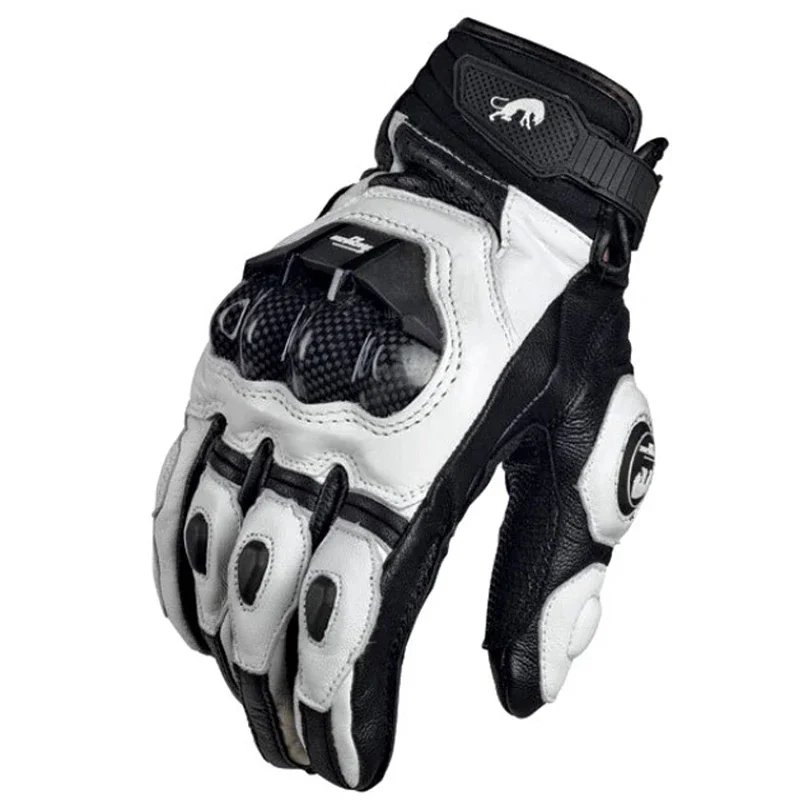 4 Season Mens Women Driving Supertech Motorcycle Leather Gloves Racing Glove Black/White Motorbike Cowhide Race Bike Knight