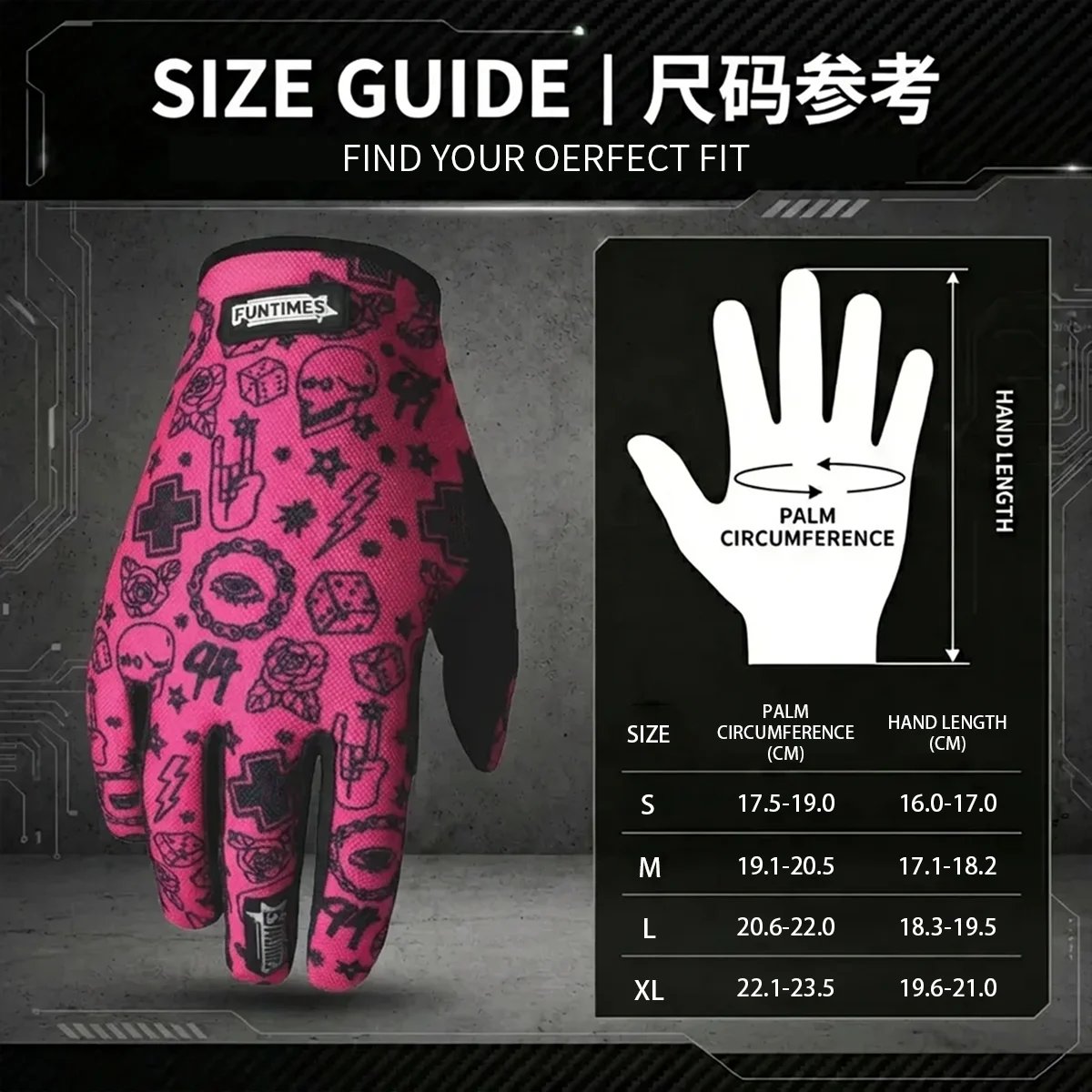 FUNTIMES American Punk Style Printed Gloves Full Finger Touch Screen Cycling Fitness Protective Full Finger Gloves