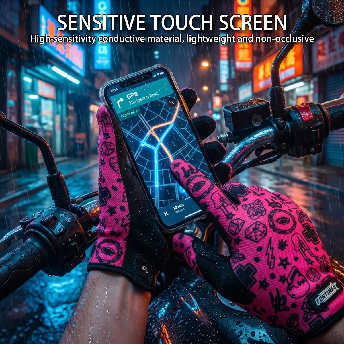 FUNTIMES American Punk Style Printed Gloves Full Finger Touch Screen Cycling Fitness Protective Full Finger Gloves