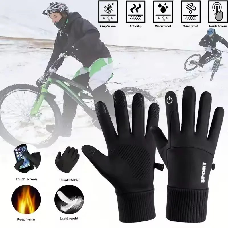 Black Winter Warm Full Fingers Waterproof Cycling Outdoor Sports Running Motorcycle Ski Touch Screen Fleece Gloves Black Winter Warm Full Fingers Waterproof Cycling Outdoor Sports Running Motorcycle Ski Touch Screen Fleece Gloves