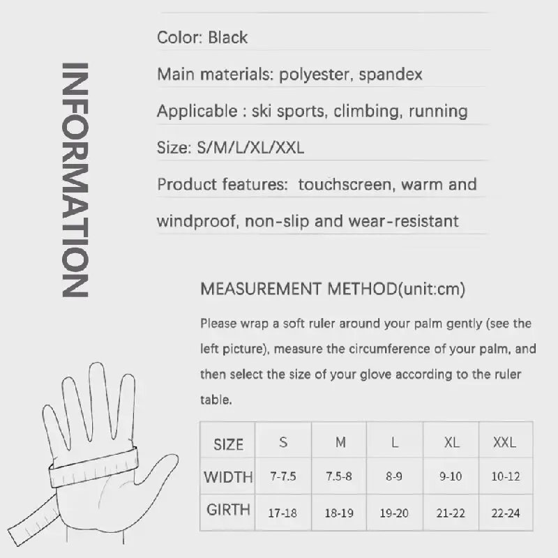 Black Winter Warm Full Fingers Waterproof Cycling Outdoor Sports Running Motorcycle Ski Touch Screen Fleece Gloves