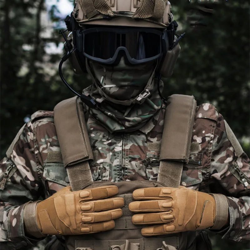 Spring Autumn Tactical Gloves Men's Rubber Shell Protection Thickened All Finger Touch Screen Outdoor Riding Cold Protection