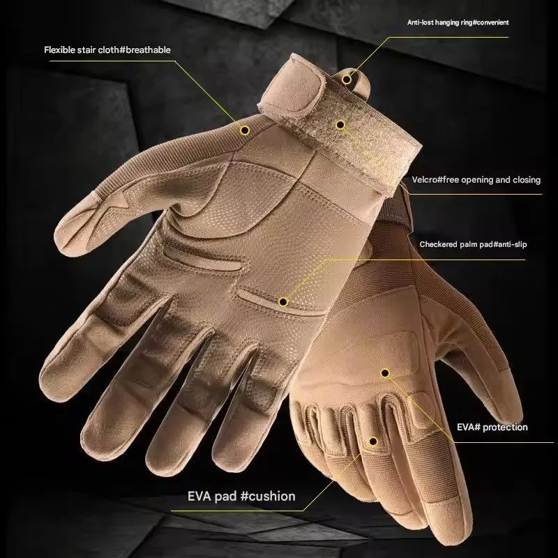 Spring Autumn Tactical Gloves Men's Rubber Shell Protection Thickened All Finger Touch Screen Outdoor Riding Cold Protection