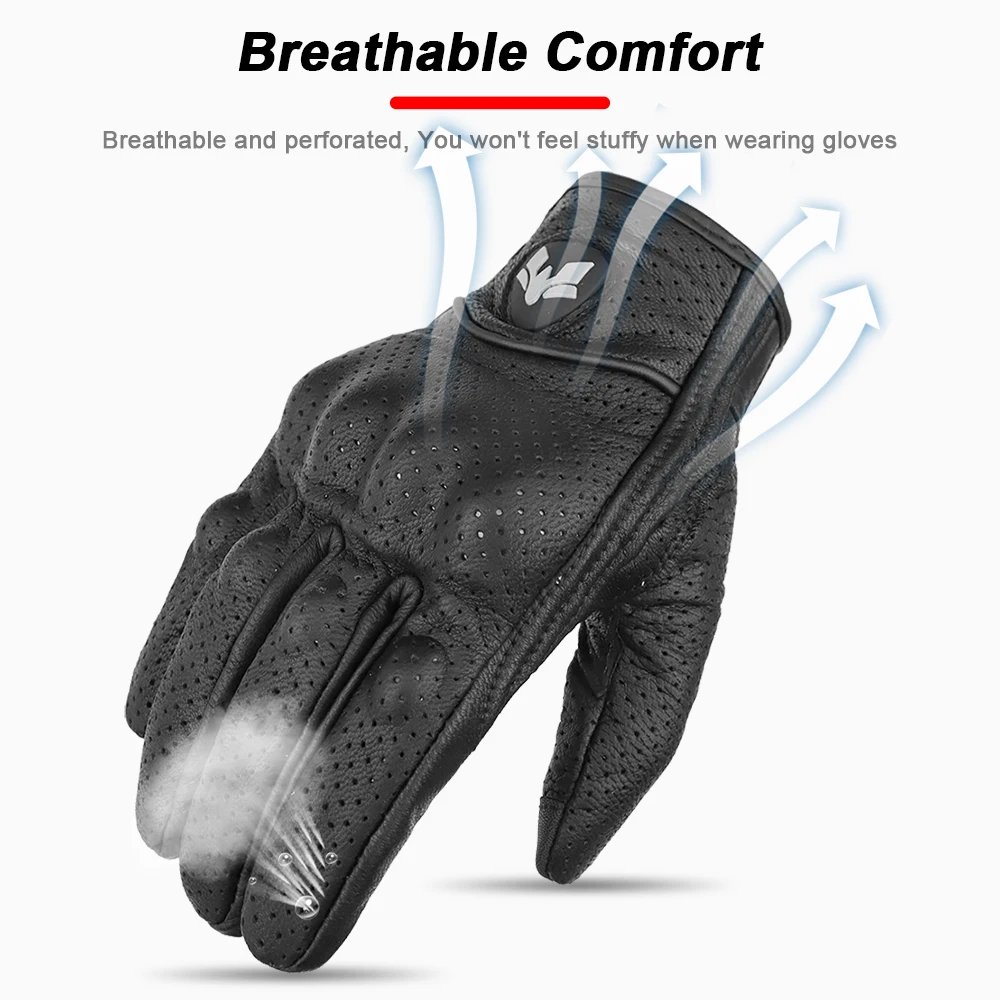 Retro Leather Motorcycle Gloves Men Touch Screen Motocross Glove Full Finger Motorbike Vintage Biker Moto Gloves Black M-XXL