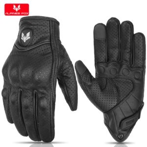 Retro Leather Motorcycle Gloves Men Touch Screen Motocross Glove Full Finger Motorbike Vintage Biker Moto Gloves Black M-XXL