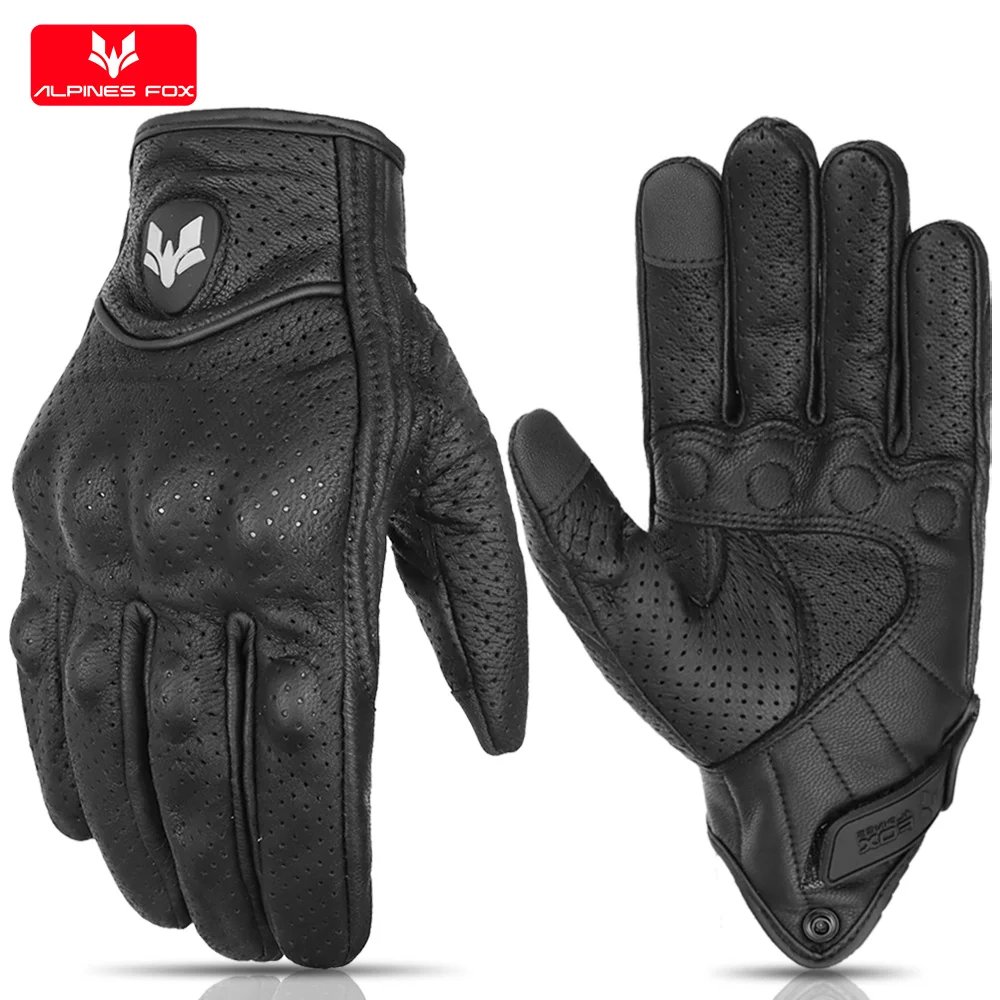 Retro Leather Motorcycle Gloves Men Touch Screen Motocross Glove Full Finger Motorbike Vintage Biker Moto Gloves Black M-XXL