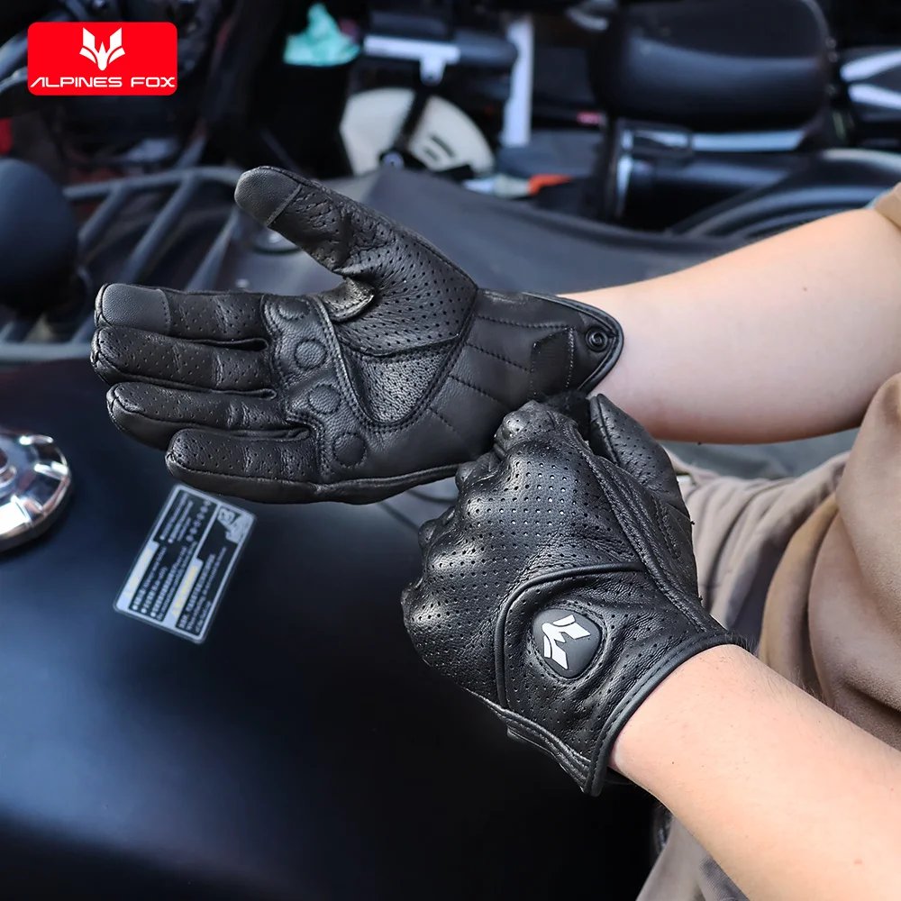 Retro Leather Motorcycle Gloves Men Touch Screen Motocross Glove Full Finger Motorbike Vintage Biker Moto Gloves Black M-XXL
