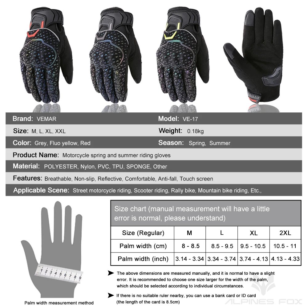VEMAR Motorcycle Gloves Colorful Reflective Cycling Gloves Touch Screen Anti-drop Breathable Motocross Luvas Moto Accessories