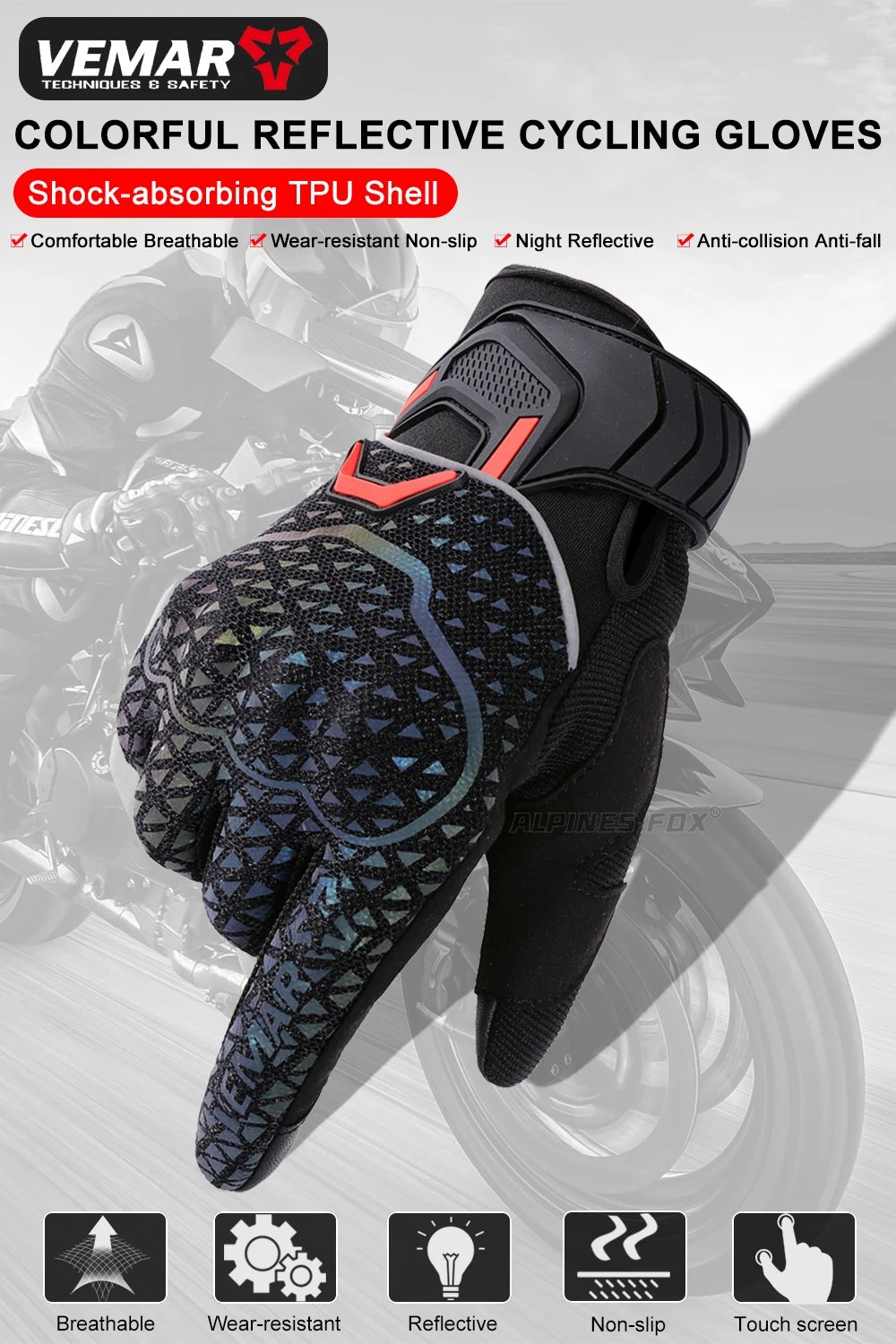 VEMAR Motorcycle Gloves Colorful Reflective Cycling Gloves Touch Screen Anti-drop Breathable Motocross Luvas Moto Accessories VEMAR Motorcycle Gloves Colorful Reflective Cycling Gloves Touch Screen Anti-drop Breathable Motocross Luvas Moto Accessories