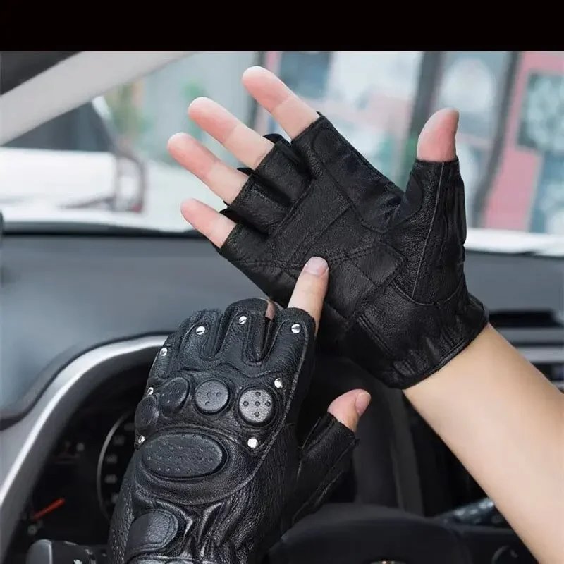 Motorcycle Fingerless Driving Gloves Leather Outdoor Sport Half Finger Glove for Men Women Cycling Hiking Fishing Moto Glove