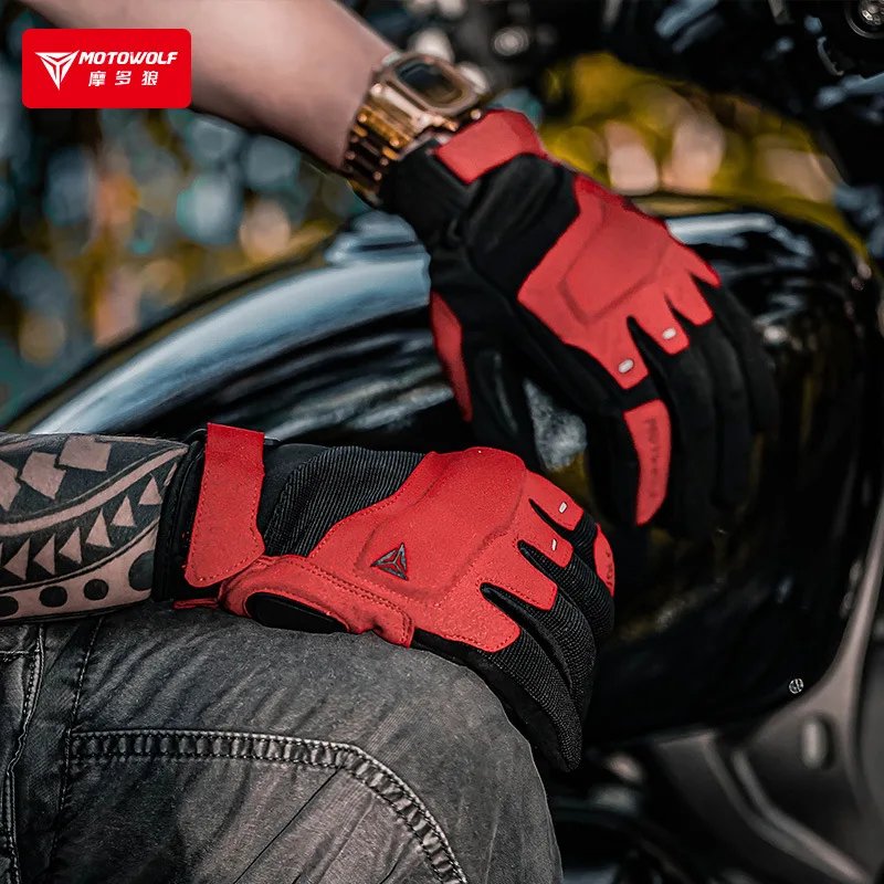 Motowolf Summer Mesh Motorcycle Gloves Men Women Breathable Anti-slip Full Finger Motorbike Racing Gloves Brown