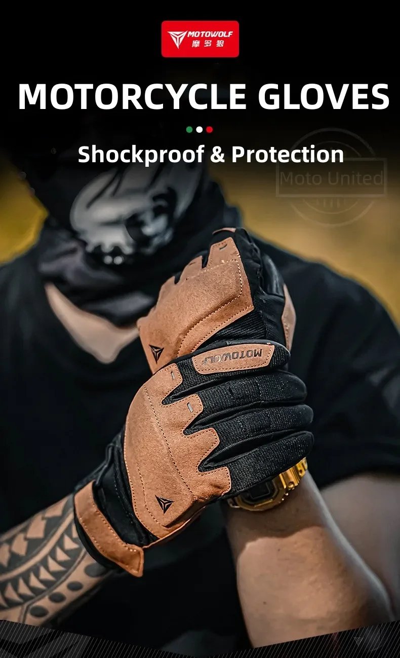 Motowolf Summer Mesh Motorcycle Gloves Men Women Breathable Anti-slip Full Finger Motorbike Racing Gloves Brown