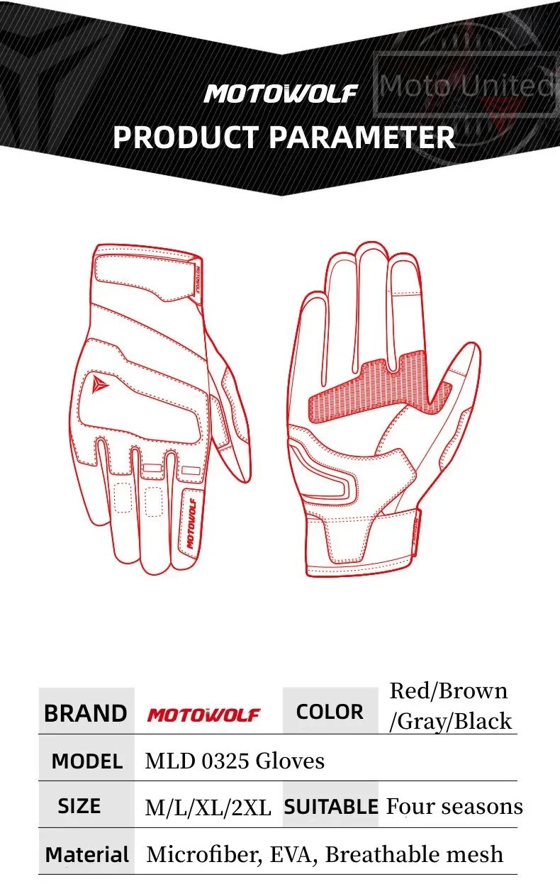 Motowolf Summer Mesh Motorcycle Gloves Men Women Breathable Anti-slip Full Finger Motorbike Racing Gloves Brown