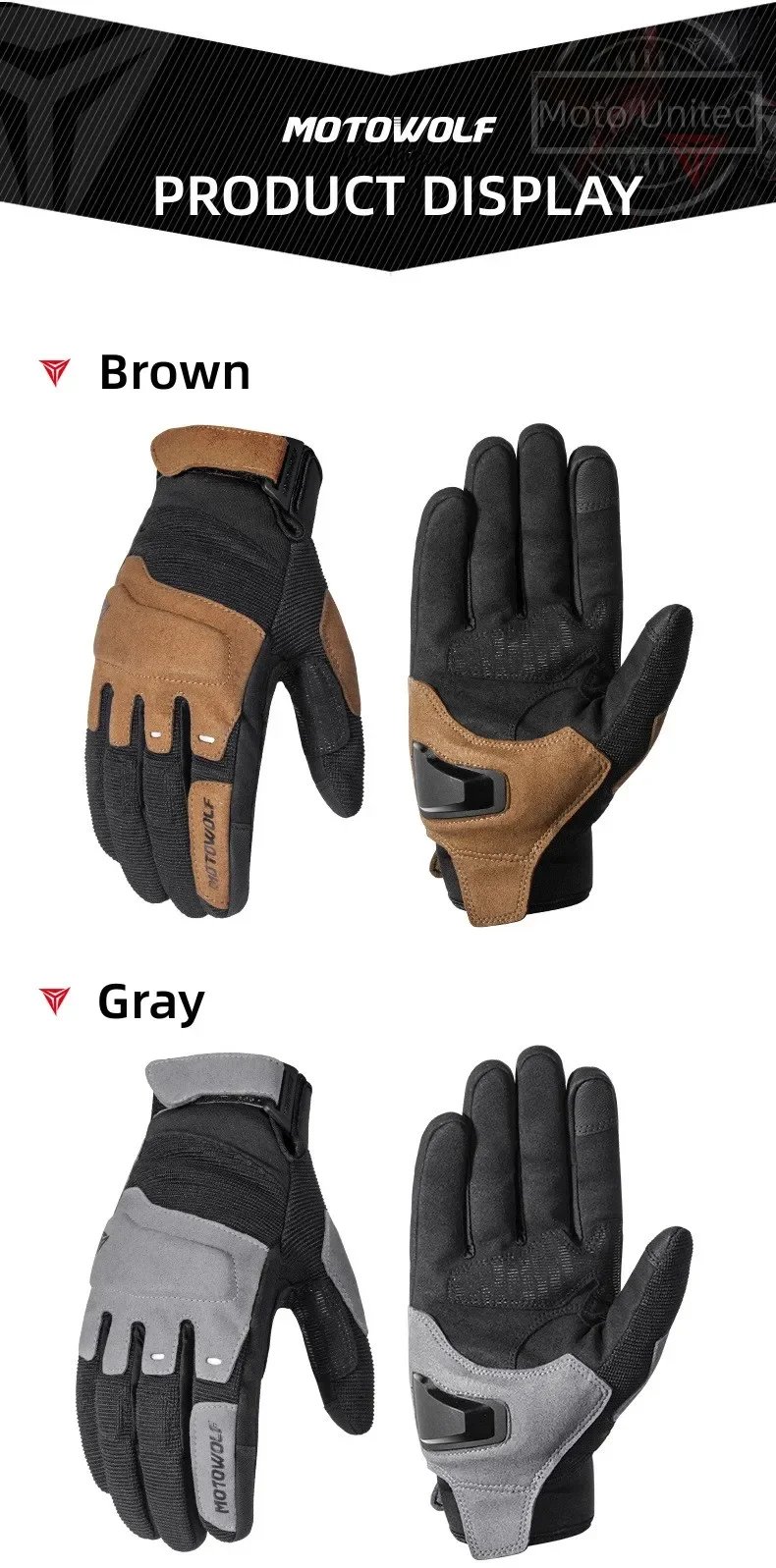 Motowolf Summer Mesh Motorcycle Gloves Men Women Breathable Anti-slip Full Finger Motorbike Racing Gloves Brown