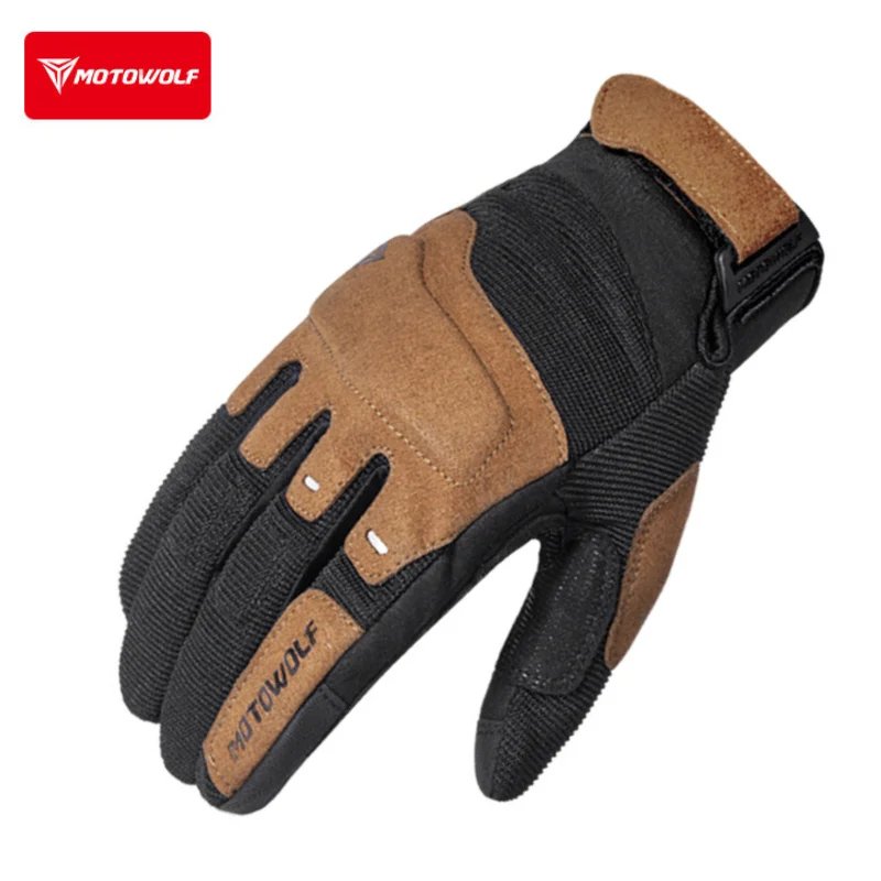 Motowolf Summer Mesh Motorcycle Gloves Men Women Breathable Anti-slip Full Finger Motorbike Racing Gloves Brown