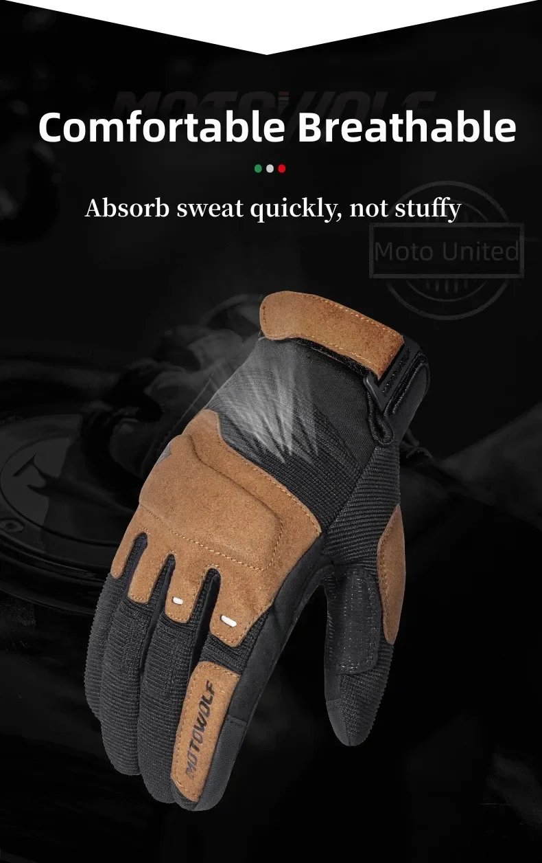 Motowolf Summer Mesh Motorcycle Gloves Men Women Breathable Anti-slip Full Finger Motorbike Racing Gloves Brown
