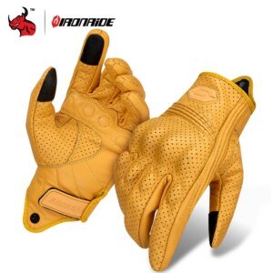 āVintage Leather Motorcycle Gloves Summer Breathable Unisex Biker Gloves With Anti-Slip Ventilation Design Motorbike Ride Glove