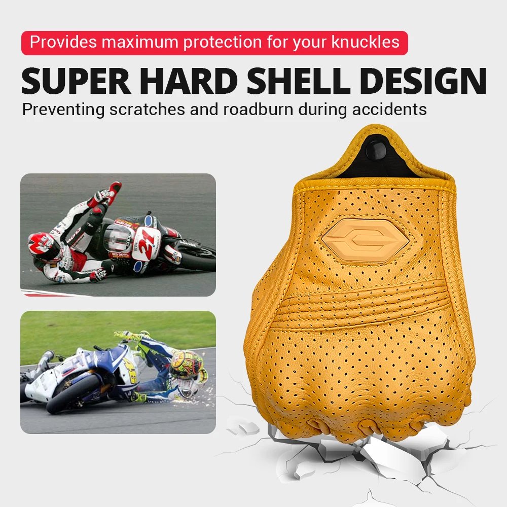 ​Vintage Leather Motorcycle Gloves Summer Breathable Unisex Biker Gloves With Anti-Slip Ventilation Design Motorbike Ride Glove