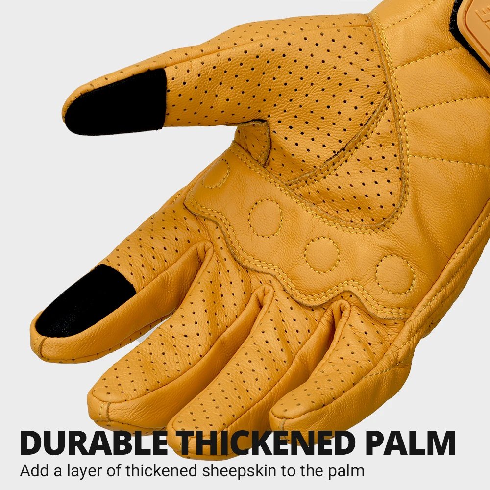​Vintage Leather Motorcycle Gloves Summer Breathable Unisex Biker Gloves With Anti-Slip Ventilation Design Motorbike Ride Glove
