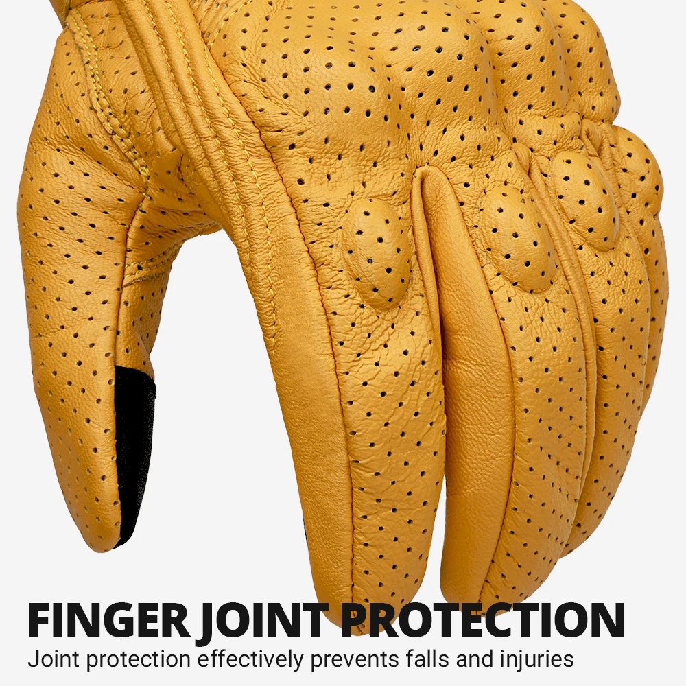 ​Vintage Leather Motorcycle Gloves Summer Breathable Unisex Biker Gloves With Anti-Slip Ventilation Design Motorbike Ride Glove