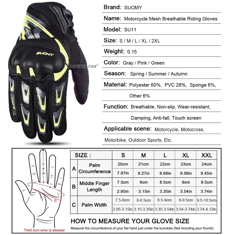 Suomy Motorcycle Gloves Summer Mesh Breathable Moto Gloves Men Women Touch Screen Motocross Gloves Touch Screen Cycling Gloves