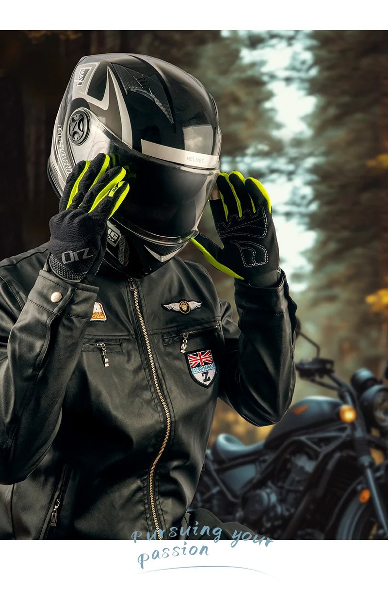 ORZ Motocross Anti-Skid Breathable Riding Racing Head Locomotive Touch Screen Full Finger Gloves Men Summer