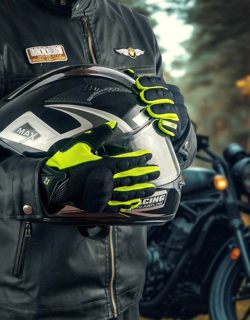 ORZ Motocross Anti-Skid Breathable Riding Racing Head Locomotive Touch Screen Full Finger Gloves Men Summer