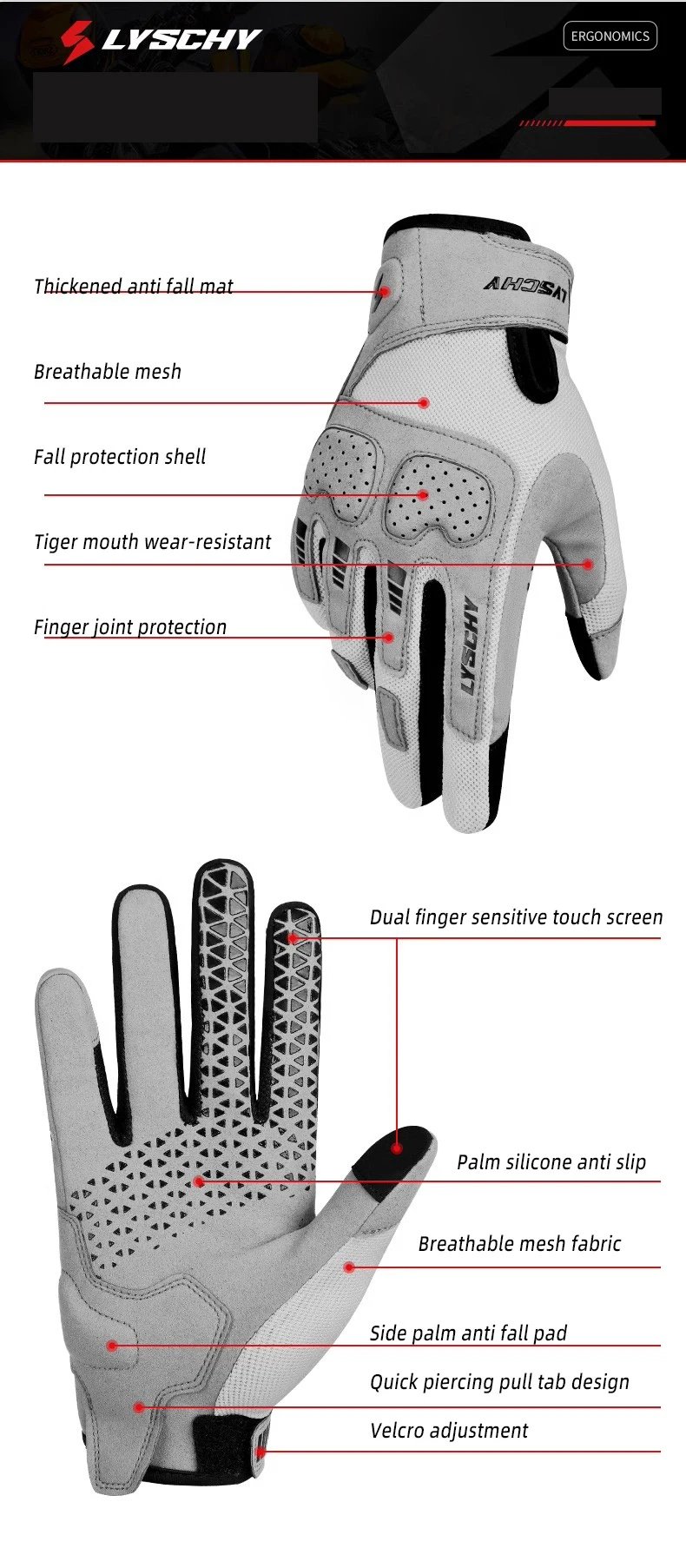 LYSCHY Motorcycle Gloves Men Women Summer Breathable Motocross Riding Gloves Anti-fall Wear-resistant Luvas Touch Screen Guantes LYSCHY Motorcycle Gloves Men Women Summer Breathable Motocross Riding Gloves Anti-fall Wear-resistant Luvas Touch Screen Guantes