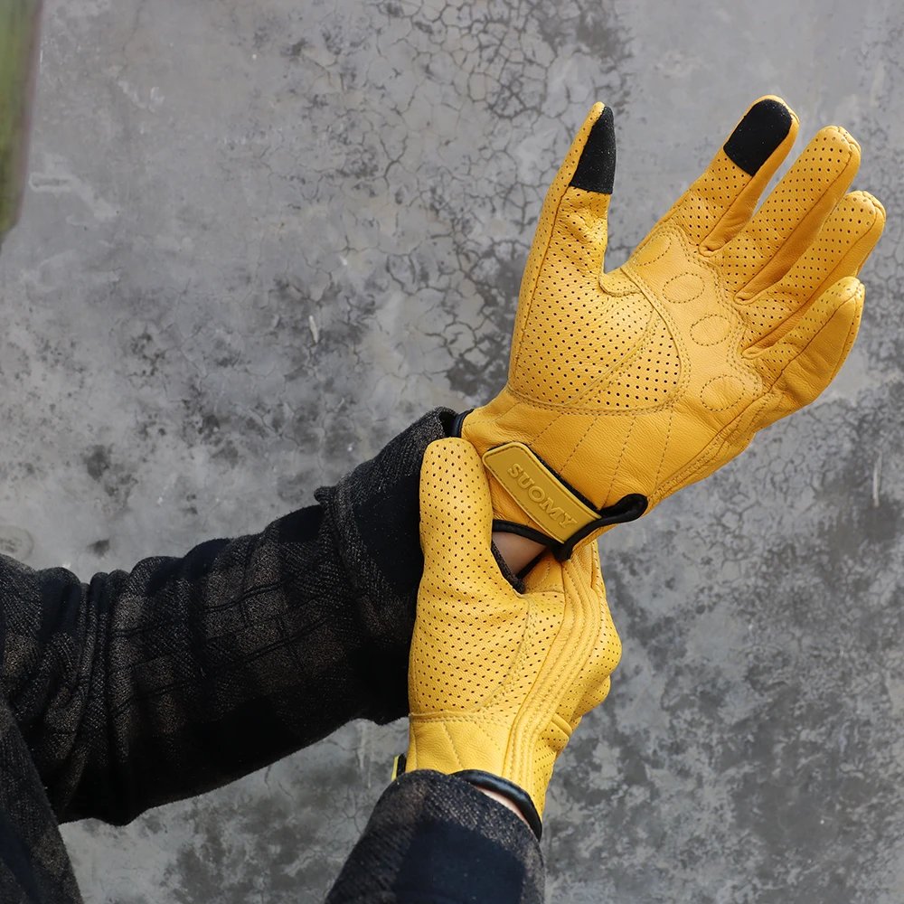 Leather Motorcycle Gloves Men Women Touch Screen Motorcyclist Riding Gloves Retro Breathable Motorbike Motocross Gloves Yellow Leather Motorcycle Gloves Men Women Touch Screen Motorcyclist Riding Gloves Retro Breathable Motorbike Motocross Gloves Yellow