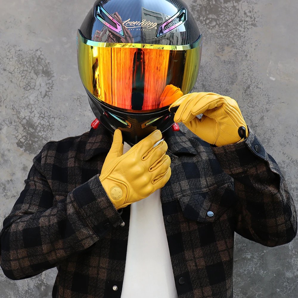 Leather Motorcycle Gloves Men Women Touch Screen Motorcyclist Riding Gloves Retro Breathable Motorbike Motocross Gloves Yellow Leather Motorcycle Gloves Men Women Touch Screen Motorcyclist Riding Gloves Retro Breathable Motorbike Motocross Gloves Yellow