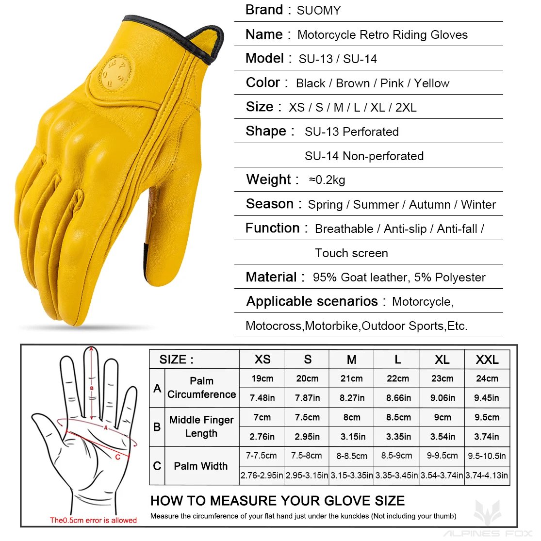 Leather Motorcycle Gloves Men Women Touch Screen Motorcyclist Riding Gloves Retro Breathable Motorbike Motocross Gloves Yellow